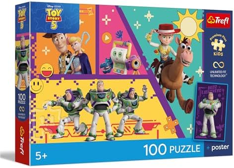 Trefl - Puzzle 100 Teile, Spielzeug in Aktion, Toy Story 5, 5+ | Premium Plus UFT, bunte Puzzles mit Märchenfiguren, zusammenstecken, Sammlerposter im Set, kreative Unterhaltung