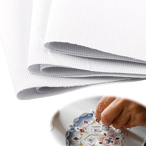 Cross Stitch Fabric 14 Count 3 Pcs 30 × 45 cm Aida 14 Count Cross Stitch Fabric Reserve Square Cloth Sheets Classic Cotton for Embroidery Beginners Needlework Textiles DIY Decoration (White)