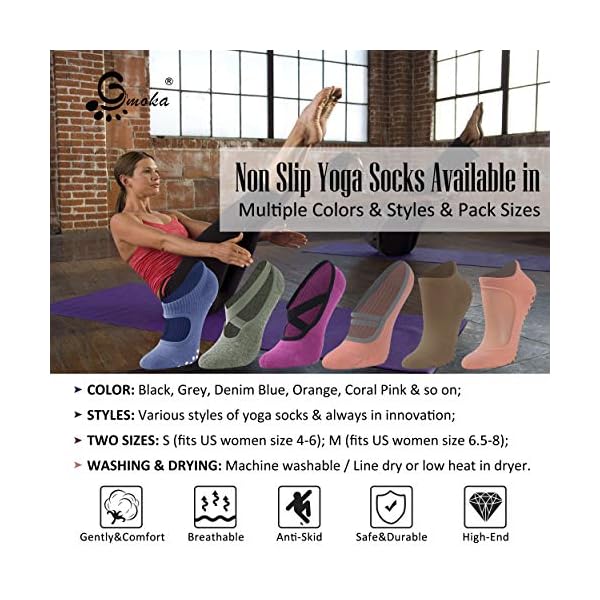 Yoga Socks for Women, Non-Slip Grips & Straps, Home Work Ideal for Pilates, Pure Barre, Ballet, Dance, Barefoot Workout Equipment Non Skid Socks(3Pairs-Black+Grey+Fuchsia-Instep Cross Strap Medium)
