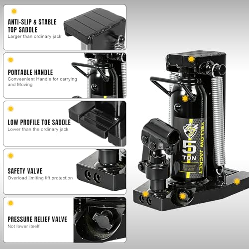 Image of YELLOW JACKET Toe Jack, 5 Ton Saddle /2.5 Ton Claw 2-in-1 Low Profile Lift Jack, Heavy Duty Hydraulic Claw Jack for Automotive, Machinery, Construction, Farm, Garage