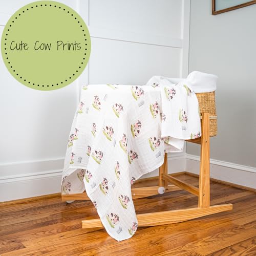 Image of LollyBanks Swaddle Blanket, 100% Cotton Muslin Swaddle Blankets, Neutral Swaddle Blanket 47 x 47 Inches, Baby Blanket for Boys and Girls, Baby Essentials, Registry (Cow Print)
