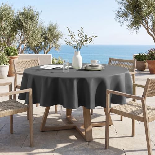 Nappe ronde Noël gris 240 cm jacquard géométrique et imperméable - 3