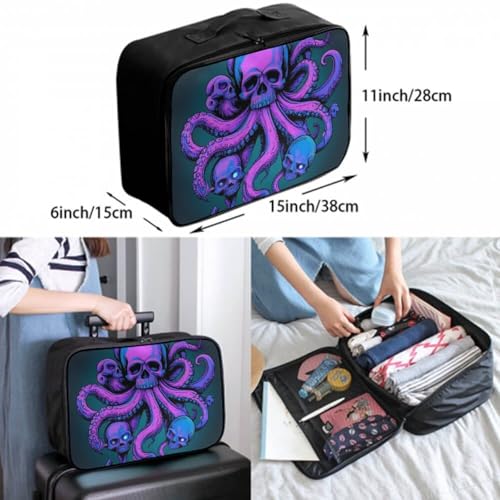 Luggage Lever To Hang Bags, Foldable Travel Storage Sports Gym Tote Bag, Carry On Tote Weekender Large Overnight Bag Octopus Skull Art3
