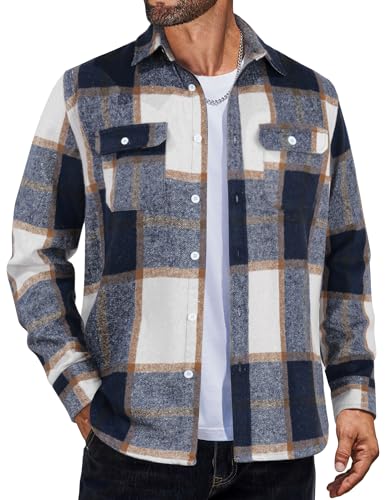 COOFANDY Mens Flannel Shirts Long Sleeve Plaid Shirt Jacket Button Down Shirt with Pockets