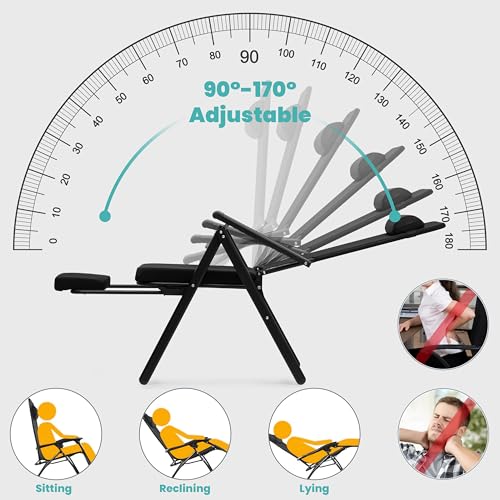 Image of Livzing Zero Gravity Recliner Chair | Foldable Outdoor Lounge Chair with Adjustable Footrest & Headrest | Heavy Duty Steel Frame | Garden, Balcony, Camping & Beach Chair - Black