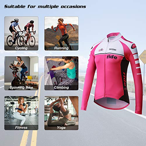 Catena X011W10L Women'S Cycling Jersey Long Sleeve Shirt Running Top Moisture Wicking Workout Sports T-Shirt Womens Summer Tops Rose thumb #5