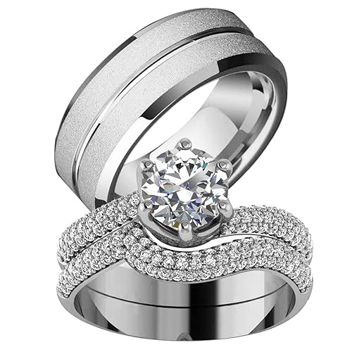 ringheart Couple Rings Matching Ring 1.5ct CZ Gold Plated Women Wedding Ring Sets for Him and Her Ring Sets