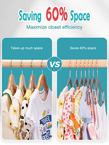 Smartor Premium Velvet Baby Hangers For Closet 50 Pack, 11.8" Safe Durable Baby Clothes Hangers For Nursery With 6 Pcs Closet Dividers, Sturdy Felt Hangers For Toddler/Infant/Kids/Childrens - Grey #TOP6