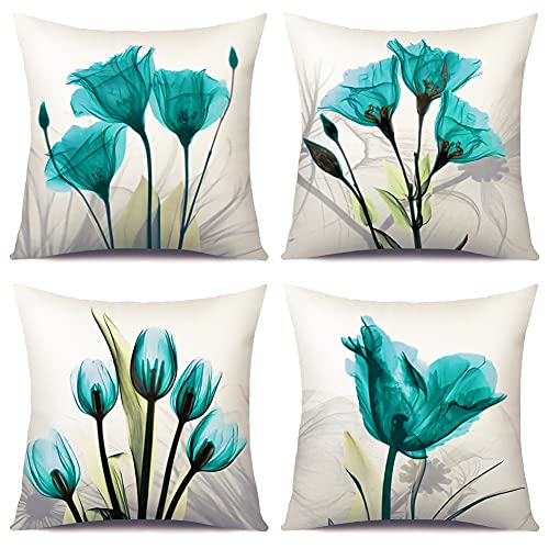 JOTOM Housse de Coussin Ferme Plante Fleur Motif Velours Taie d'oreiller pour Canapé Maison Salon Chambre Décoration D'intérieur, 45x45cm, Ensemble de 4...