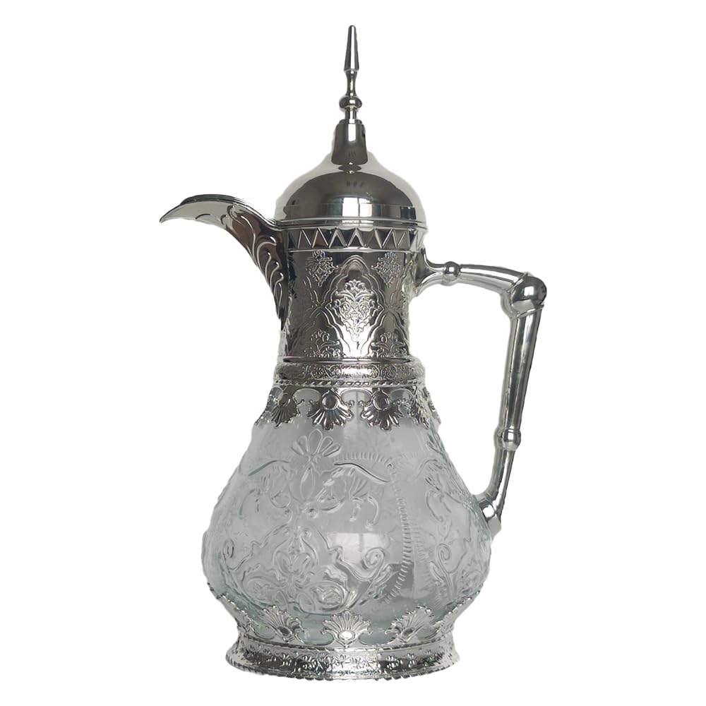 Bescheidene Middle Eastern Style Kettle Teapot Portable Water Cooler ABS Material and Glass Case for Tea Coffee Party & Home Décor (Silver), KZN129
