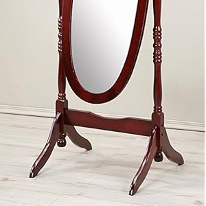 Roundhill Furniture Traditional Queen Anna Style Wood Floor Cheval Mirror, Cherry Finish Roundhill Furniture Traditional Queen Anna Style Wood Floor Cheval Mirror Cherry Finish