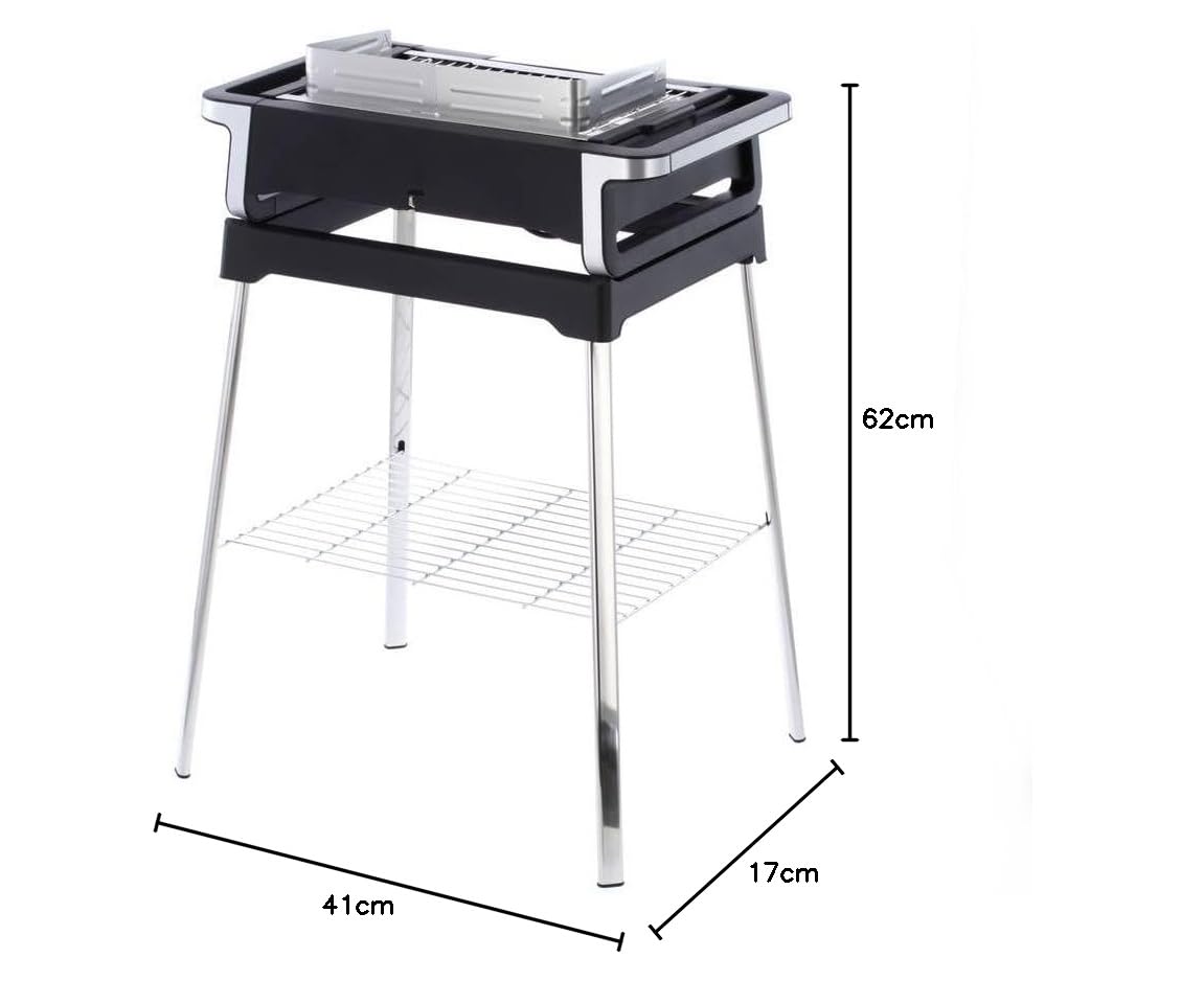 Severin grill elektryczny stojący, balkonowy, tarasowy, temperatura od 0°C do 500°C, dioda LED, duża moc 3000 W, przewód 2 m, stal niedzewna/czarny, SENOA BOOST S PG 8117