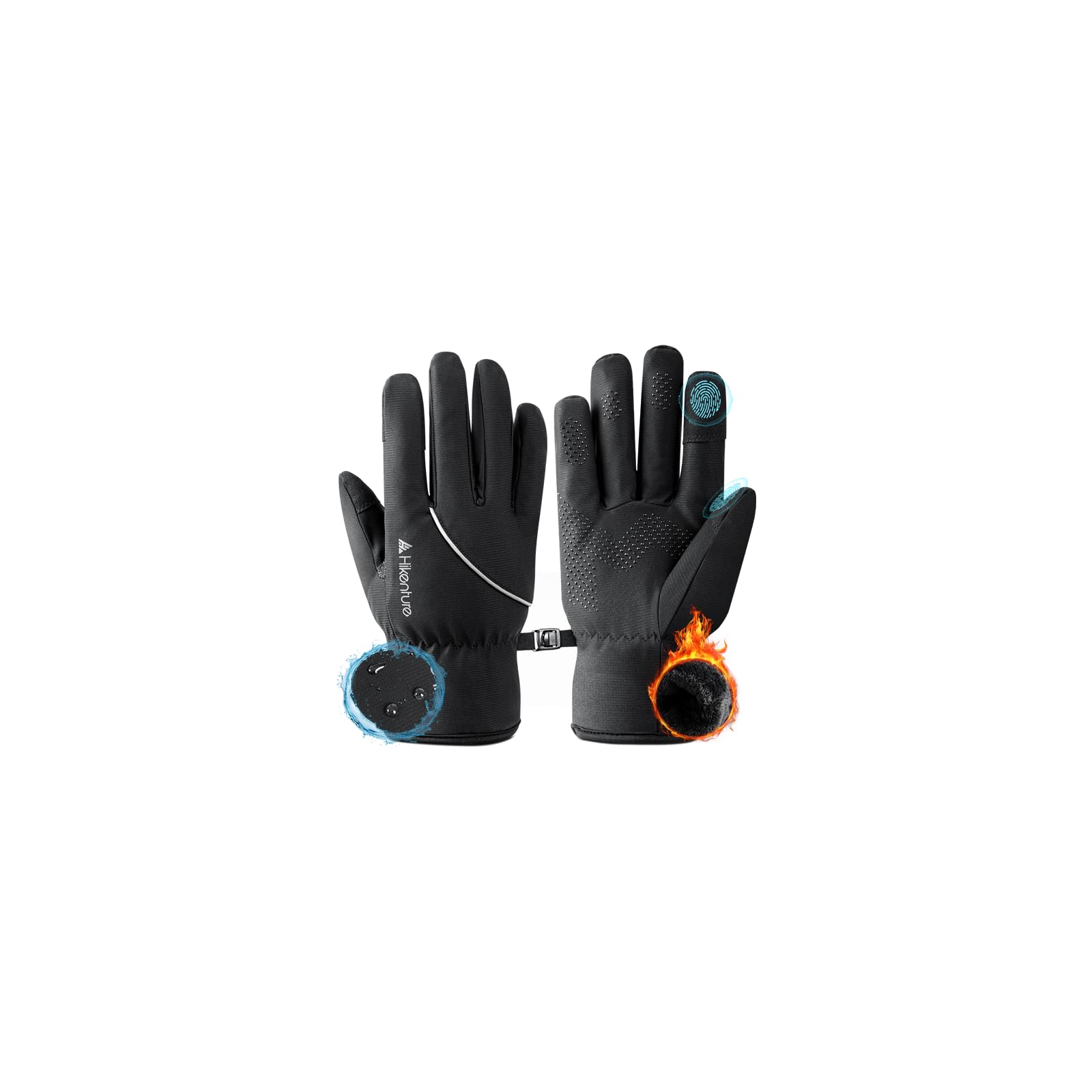 HIKENTURE Gants d'hiver imperméables, gants de cyclisme pour homme et femme avec polaire - Chauds et coupe-vent - Écran tactile - Gants de vélo d'hiver - Gants de ski antidérapants - Gants de course