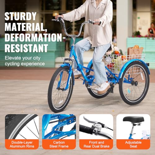 Image of VEVOR Folding Adult Tricycle,Adult Folding Trikes, 3 Wheel Cruiser Bike with Large Basket & Adjustable Seat, Shopping Picnic Foldable Tricycles for Women, Men, Seniors