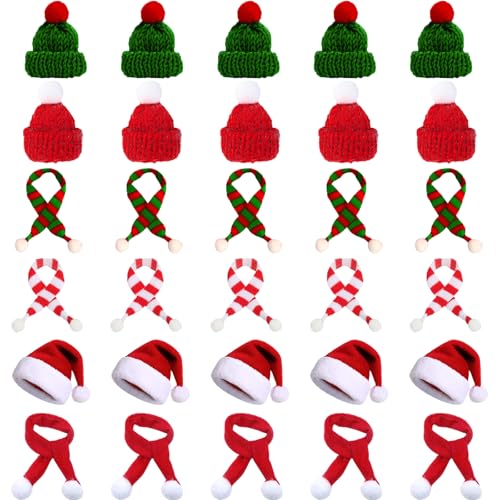 Scinzene - Scinzene 30 Stück Kleine Weihnachtsmützen, Mini Weihnachtsmützen, Weihnachtsmütze, Weihnachtsmützen, Likörflaschen Weihnachten, Wichtelmütze, Nikolausmütze, Wichtelmütze, Weihnachtsmütze Kinder