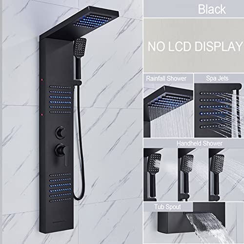Columna de Ducha 4 en 1 Negra, Torre de Panel con Chorro Lluvia, Duchador de Mano y Salida para Bañera, Acero Inoxidable miniatura 2