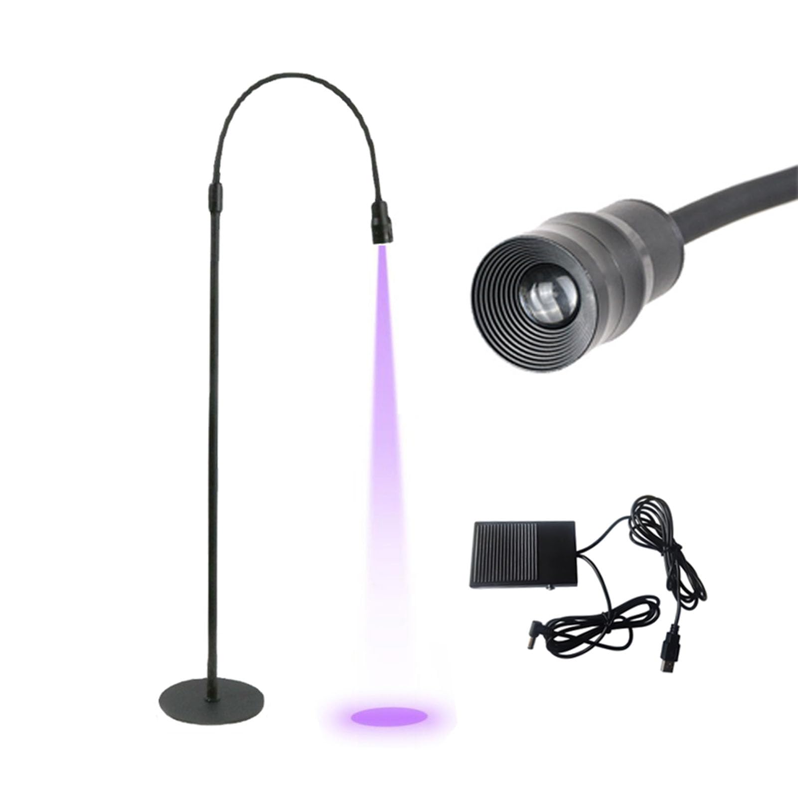 Lámpara UV para Extensiones de Pestañas, Luz UV con Control de Pedal, Luz de Uñas de Gel UV para Piso, Cuello de Cisne Giratorio de 360°, Luz de Curado de Uñas UV, Luz (Enchufe