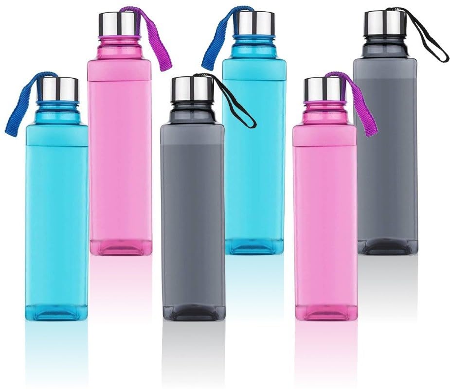 Image of Finner Unbreakable Square Shape Water Bottle Set | Refrigerator Bottle 1000 ml Bottle (Pack of 6, Multicolor, PET) WB-9