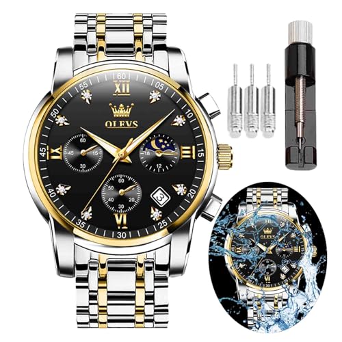 Image of OLEVS Men's Analog Watch Multi Color Business Stainless Steel Waterproof Luminous Quartz Watch Luxury Leisure Date Simulation Original Bowl Watch (In-2858- Multicolor White ?)