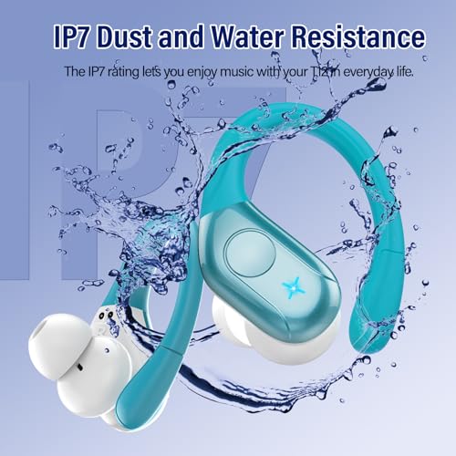 Image of Qecnato Earbuds Bluetooth 5.4 Headphones Sports Over Ear Buds with Earhooks, LED Display Bluetooth Earbuds with 4 ENC Mic, IP7 Waterproof Earphone, Blue