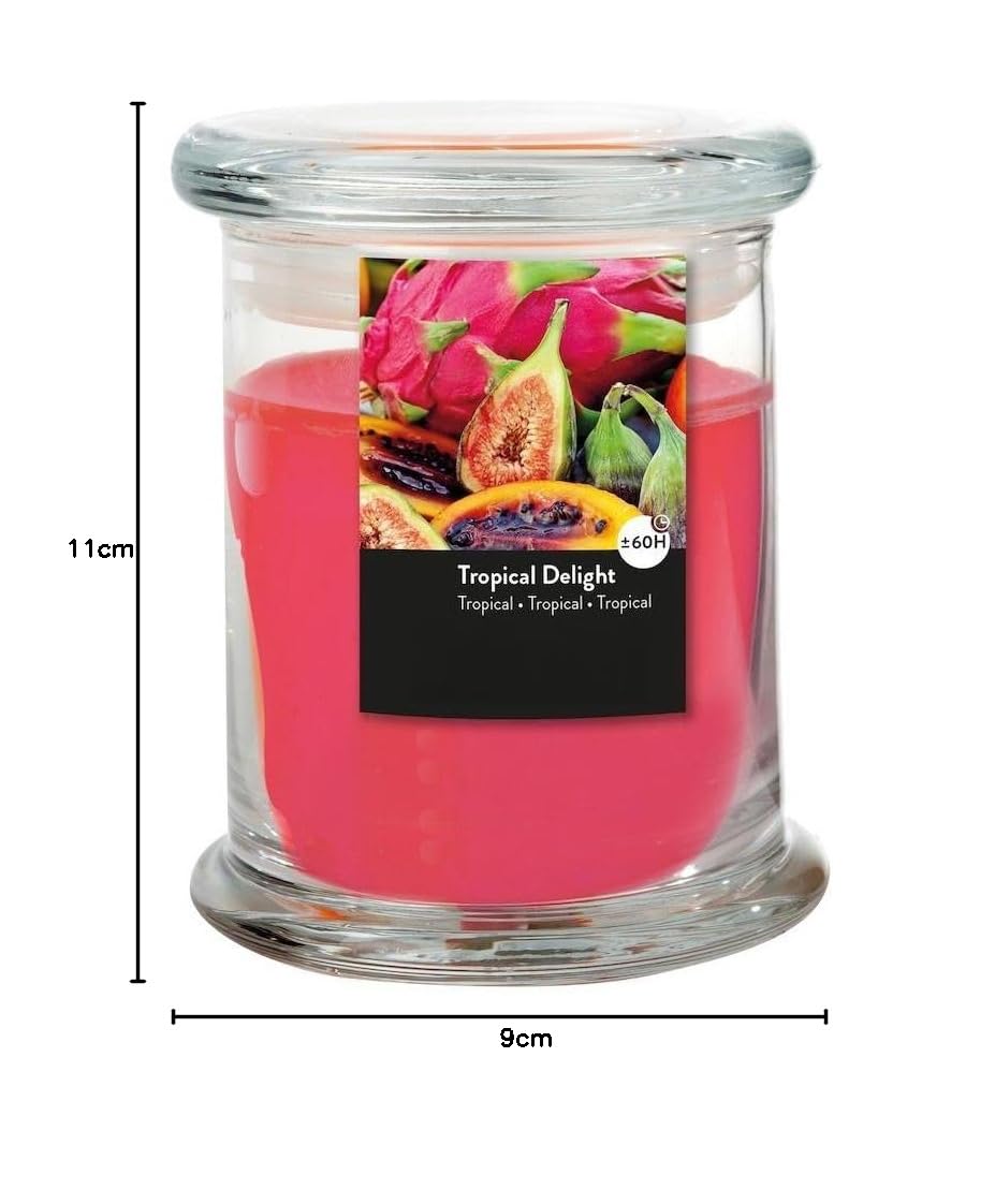 Świeca zapachowa w szkle – świeca, adwentowa, zapach do pomieszczenia – bez sadzy – czas palenia: 60 godz. – wiele zapachów zapachowych – 9,0 x 11,0 cm (czerwona – zapach: owoce tropikalne)