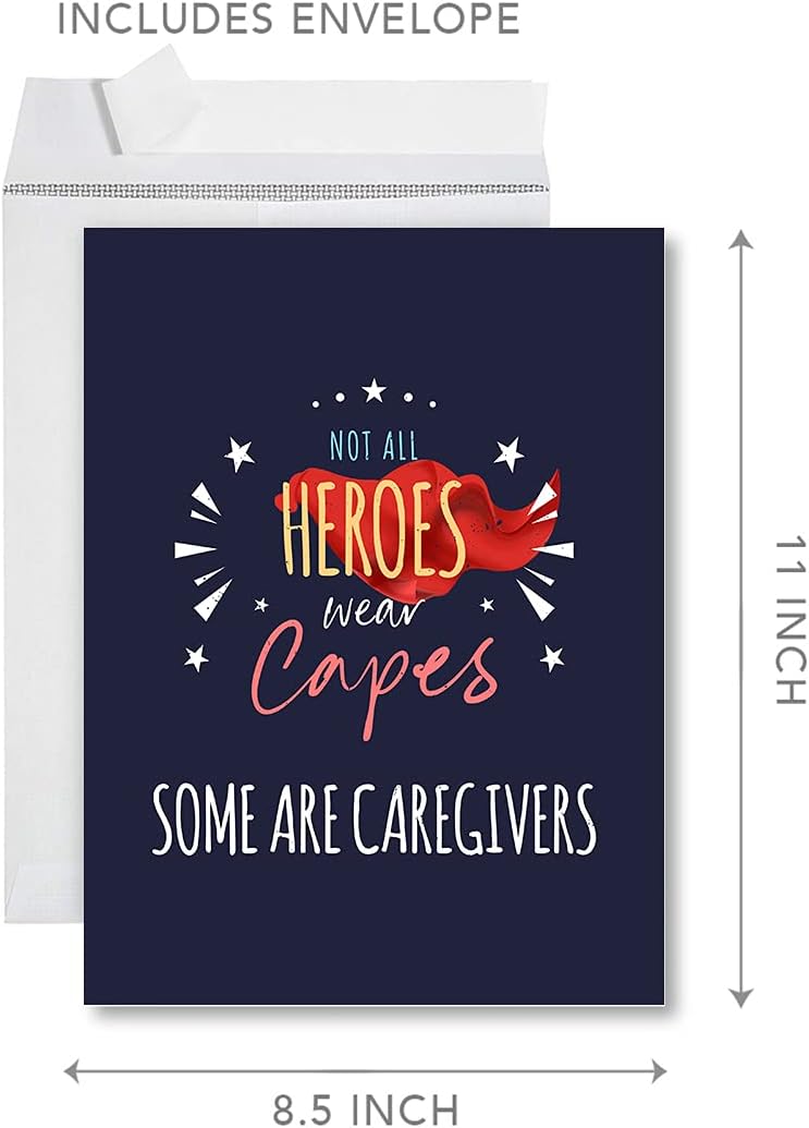 Andaz Press Funny National Caregivers Day Jumbo Card, Not All Heroes Wear Capes 8.5 x 11 inch Blank Greeting Card with Envelope, Caregiver Appreciation Day Card, Thank You Card For Caregiver, 1-Pack