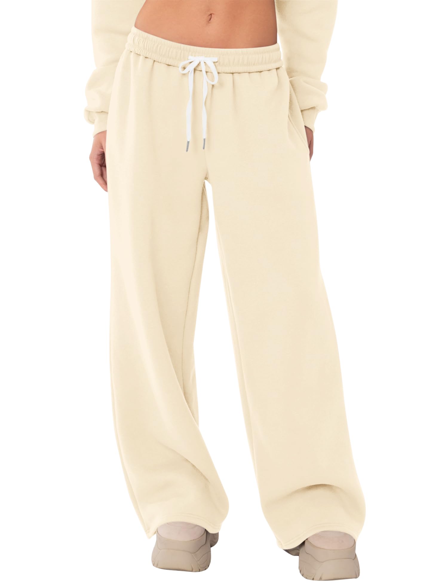Kistore Fleece Jogginghose Damen Weites Bein Sporthose mit Tasche XS-XL | Baggy Jogginghose Damen,Freizeithose Damen,Low Waist,Elastischer Bund,Zugband,Seitentaschen