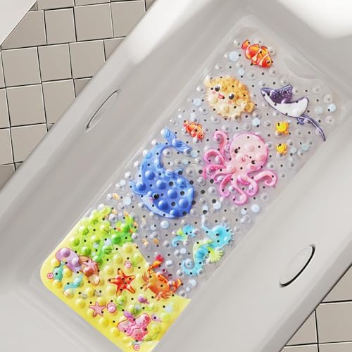 Secopad - Secopad Antirutschmatte Badewanne Baby, 100x40 cm Badewannenmatte rutschfest Kinder, Badematte Kinder Badewanne oder Dusche, 100% BPA frei & Maschinenwaschbar, Octopus