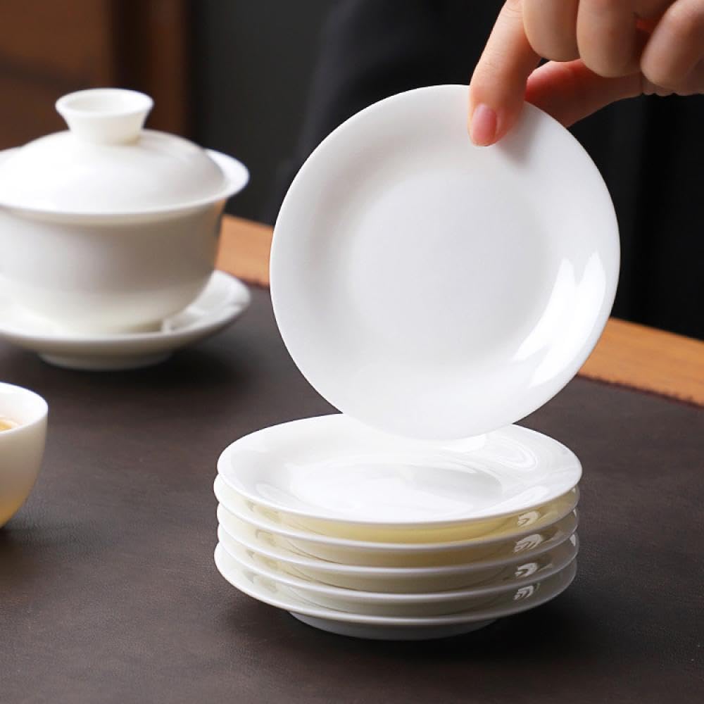 Sizikato 6 Pcs White Porcelain Tea Cup Tray, 4 Inch Tea Bag Coasters