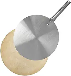 Pedra Refratária 37cm Redonda + Pá de Alumínio 35cm para Pizza Forno Churrasqueira