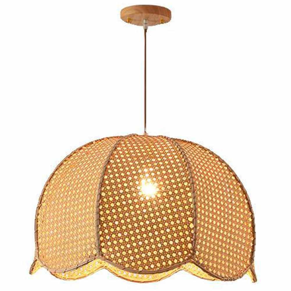SYAXVOM Vintage Southeast Asian Rattan Pendant Lamp for Restaurant and Living Room Décor Wabi sabi Style Chandelier with Lampshade Dining Table Bar