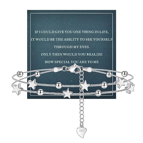 925 Sterling Silver Charm Bracelets For Women Layered Stackable Chain Silver Beaded Bracelet Engagement Birthday Christmas Gifts for Her