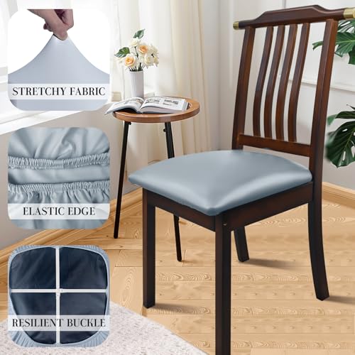 Image of Dining Chair Seat Covers Set of 4, PU Leather Kitchen Chair Seat Covers Stretch Waterproof Dining Room Chair Cover for Kitchen /Hotel, Tasteless seat Covers for Chairs (Grey 4 PCS)
