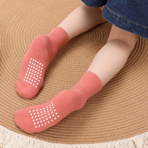 Image of JAKIDAR 12 Pack Baby Socks Cotton Crew Toddler Socks Grips Non Slip Bottom Kids Socks