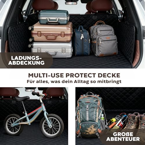 Hainberger Kofferraumschutz Hund gesteppt mit Seiten- und Ladekantenschutz Hundedecke Auto Kofferraum Wasserdicht und Kratzfest, Universal Kofferraum Schutzmatte für Hunde 174 x190cm (Schwarz)