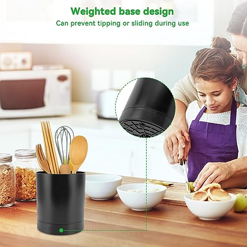 Cyrank Portautensili da Cucina, Portautensili Girevole a 360°, Porta Utensili Cucina da Appoggio a 360°, Organizer Cucina per Utensili e Posate, Porta Utensili da Cucina, per Piano di Lavoro(Nero)