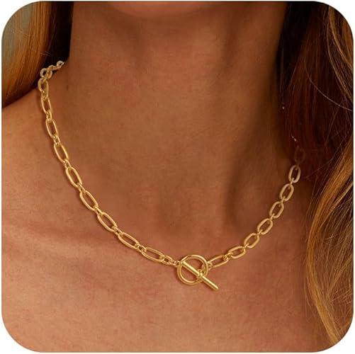 Chain Necklace for Women - Dainty Necklaces Trendy 14K Gold Plated Hypoallergenic Thin Box Herringbone Bead Chain Choker Necklace for Women Non Tarnish Simple Gold Jewelry Gift