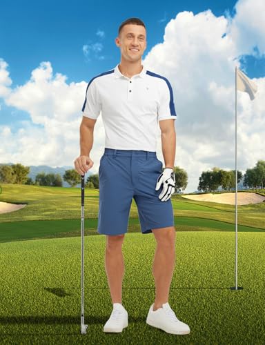 Image of TBMPOY Men's Golf Shorts Lightweight 5 Pockets Casual Dress Stretch Elastic Waist Quick Dry Flat Front Travel Shorts