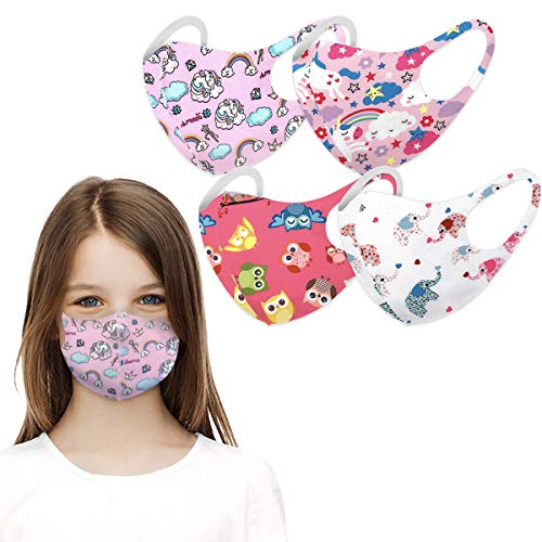 Reusable Washable Face Bandanas Protective Covering For Children (Girl 4 Pack Set)