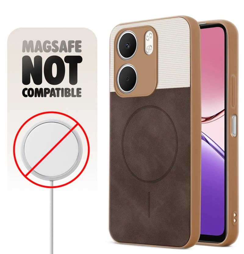 Image of Bintage CASE Mac Safe Design Hard Light Weight Back Case | Soft Border Camera Protect | Dual PU Leather Finish Back Cover Compatible for Oppo A5x 5G - White & Cherry Brown