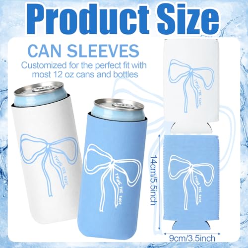 Image of SiliFine 12 Pcs Bachelorette Party Can Sleeves Bulk Coquette Bachelorette Party Decoration Cowgirl Can Sleeves for Bridal Shower Gifts (3.5 x 5.5 Inches,Blue Bow)