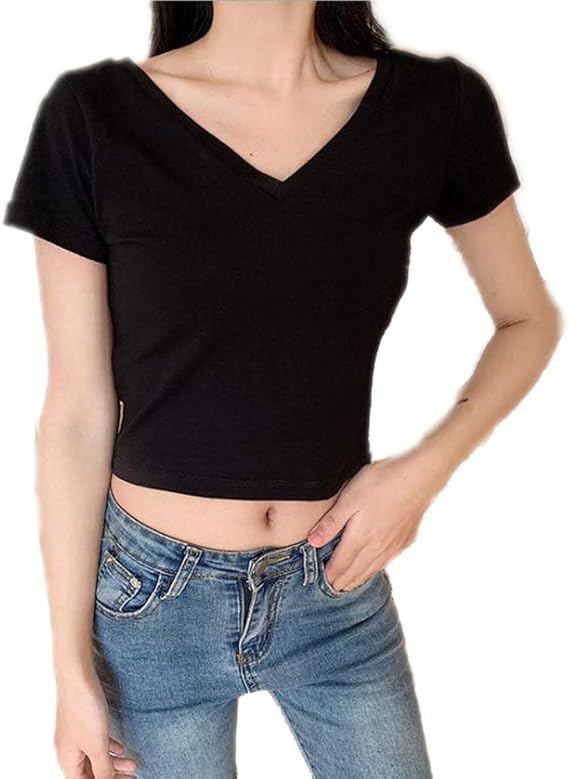 Amazon Nyanny ニャニー レディース Tシャツ 半袖 ｖネック セクシー 夏服 トップス 無地 カジュアル カットソー ファッション ショート 丈 おしゃれ へそ出し 夏 トップス カジュアル シャツ 10代 代 30代 40代 ティーシャツ フェス 海 アウトドア ダンス