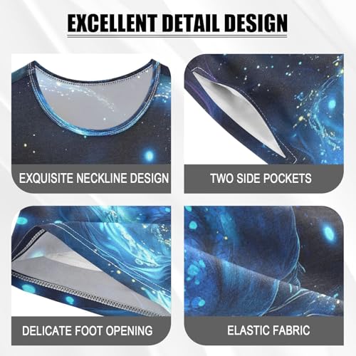 ALAZA Blue Starry Dragon Pajamas Set Short Sleeve Cotton Sleepwear Summer Pjs 2 Piece 5-14Y4