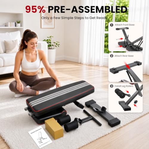 Adjustable Weight Bench, ASTM-Certified 660LB Workout Bench for Home Gym Item highlight: 95% Pre-Assembled Foldable Bench, 80% Space Saving, 8 Backrest Positions, Incline Decline Flat, Full Body Strength Training - image 7