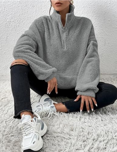 Wyeysyt Womens Sherpa Pullover Quarter Zip Sweatshirts Casual Long Sleeve Fleece Sherpa Outwear with Pockets4