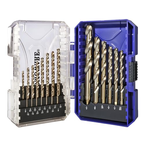 COMOWARE Cobalt Drill Bit Set- 21Pcs M42 High Speed Steel Twist Jobber Length for Hardened Metal Stainless Steel Cast Iron and Wood Plastic with Indexed Storage Case 1/16-1/2