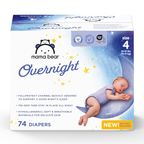 Amazon Brand - Mama Bear Overnight Diapers, Size 4, 74 Count