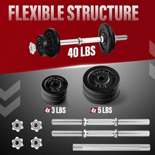 Yes4All Old School Adjustable Dumbbell Set with Weight Plates, Star Lock Collars/Connector, 40lbs to 200lbs Adjustable Weight Plates Set - Image 3