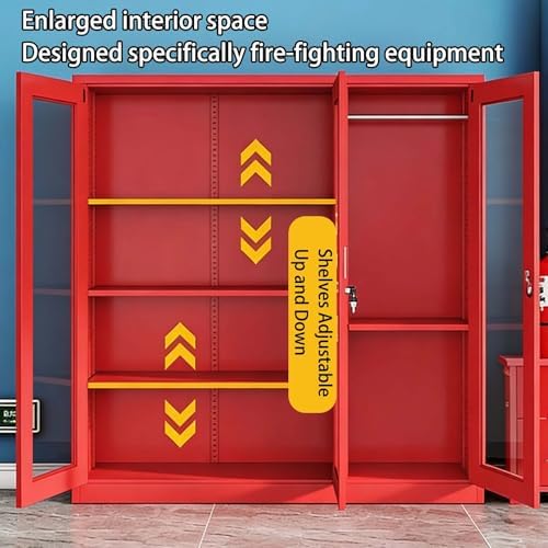 Fire Safety Cabinet with Adjustable Shelves - Lockable Steel Storage for Gas Stations & Schools, 3C Tempered Glass Door, 1200mm x 900mm x 400mm, Durable Fireproof Solution