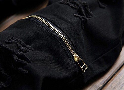 NORAME Calça lápis masculina slim fit vintage com zíper envelhecido stretch rasgado jeans (34, preto